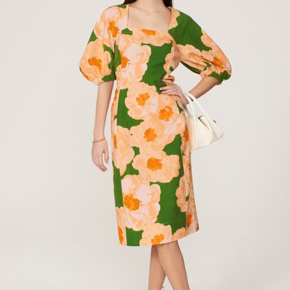 Floral Green and Orange Dress